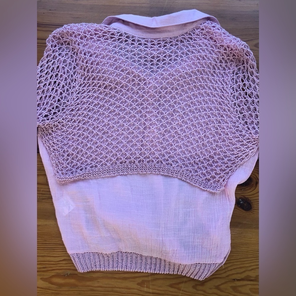 Simon Chang the collection pink button up crochet shirt - Picture 6 of 10